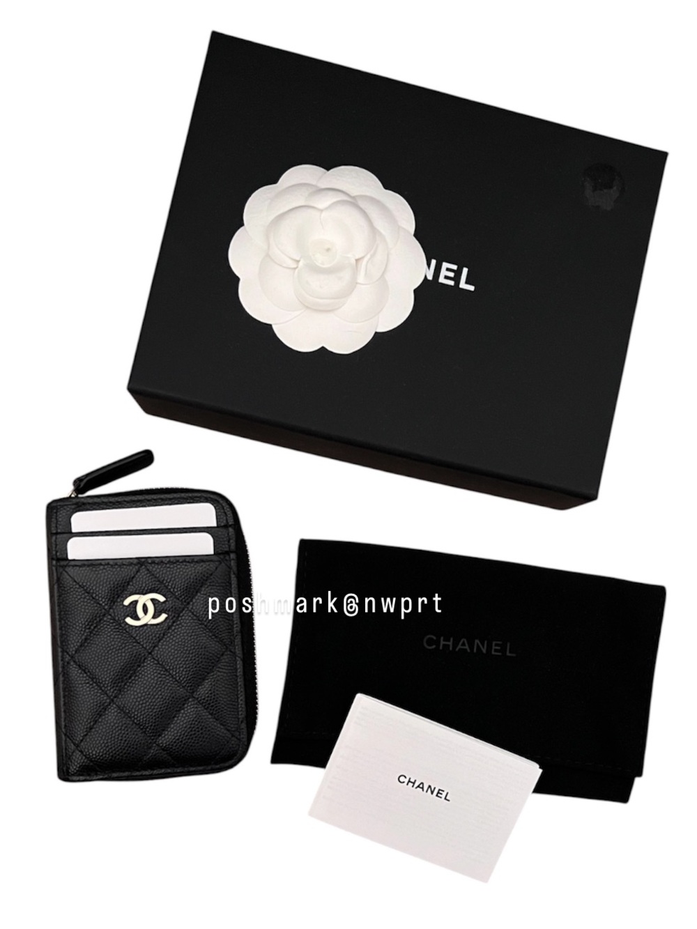 CHANEL 💯 Caviar Quilted CC Zip Zipped Card Holder Coin Wallet Black Gold Box - Picture 3 of 13